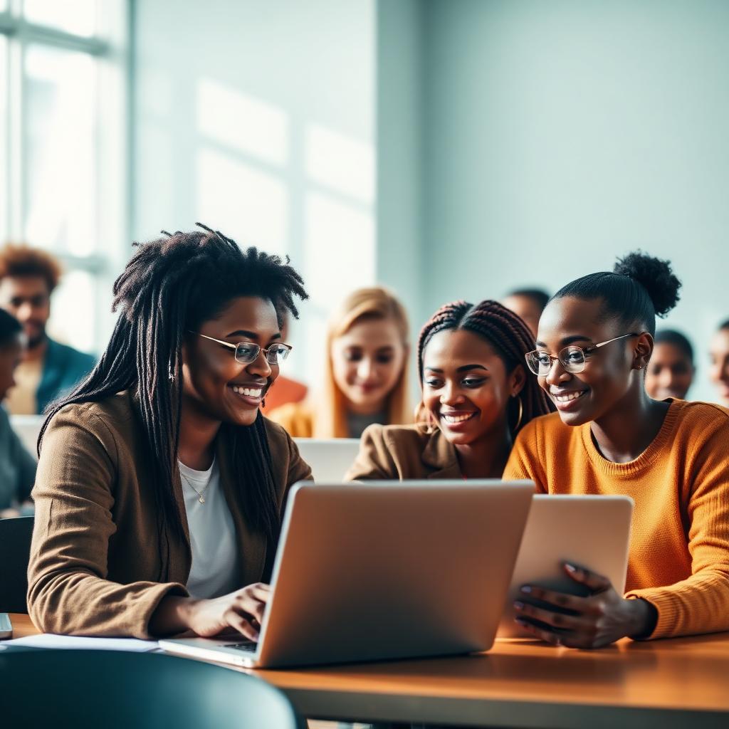Diverse learners collaborating in a future-skills training